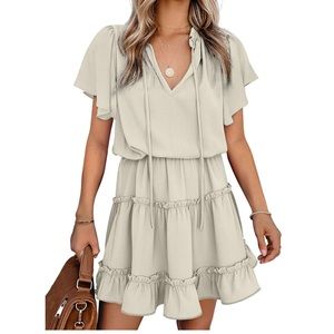 Happy Sailed Women’s V-Neck Sleeveless Drawstring Ruffled Tiered Dress. NEW!!